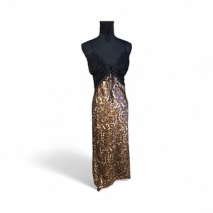 Leopard Print Slip Dress with Black Lace top